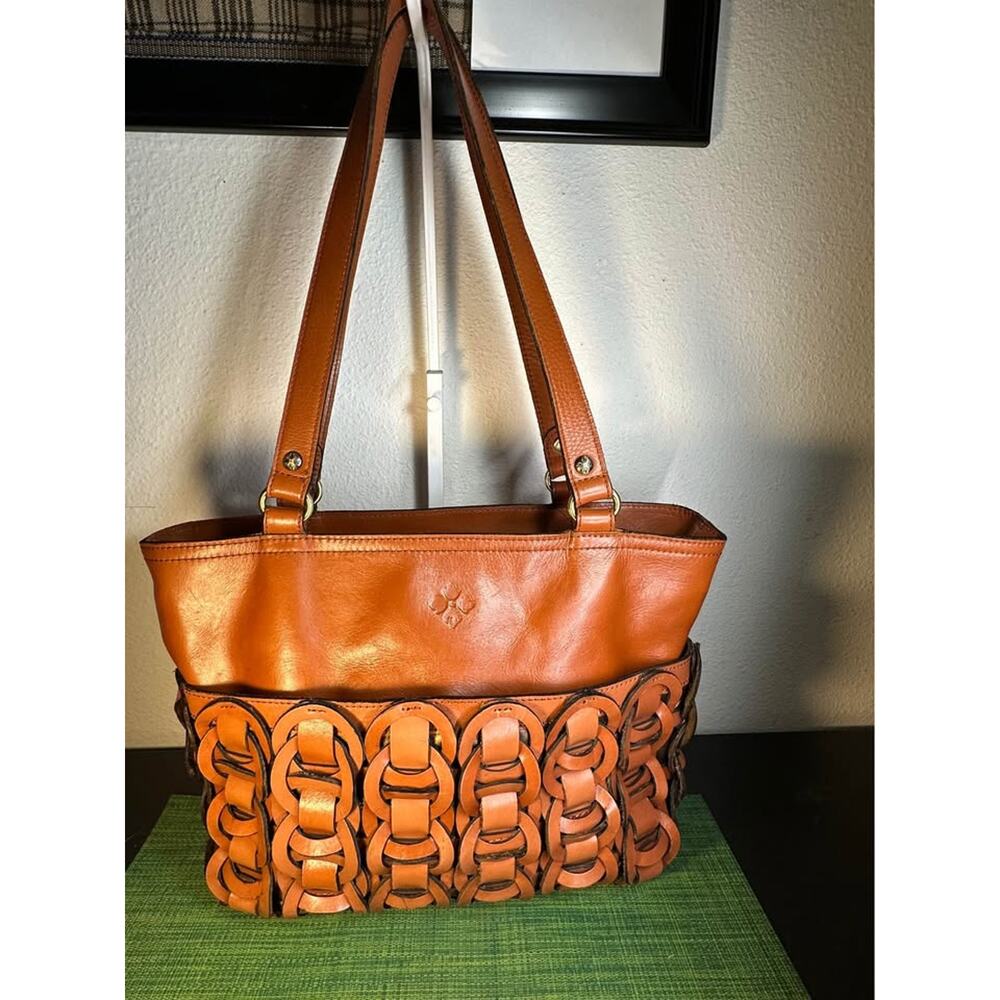 Patricia Nash Nevoso Tote Leather Handbag - Cognac Tan Chainlink - Picture 3 of 10